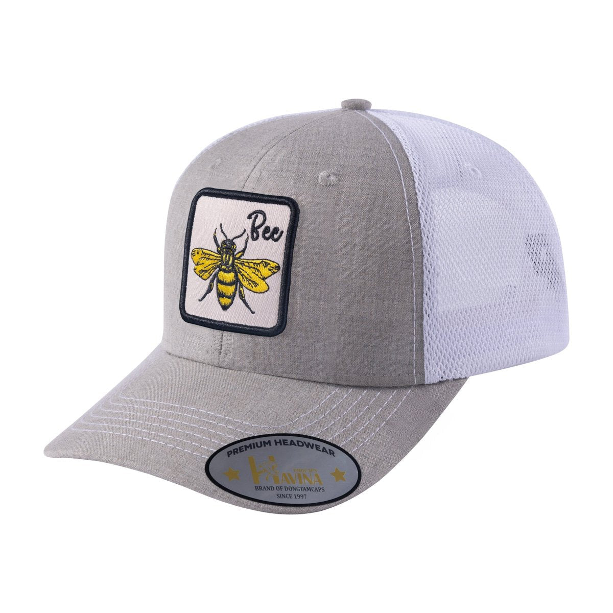 Bee 6-Panel Trucker Hat with Khaki front and White back