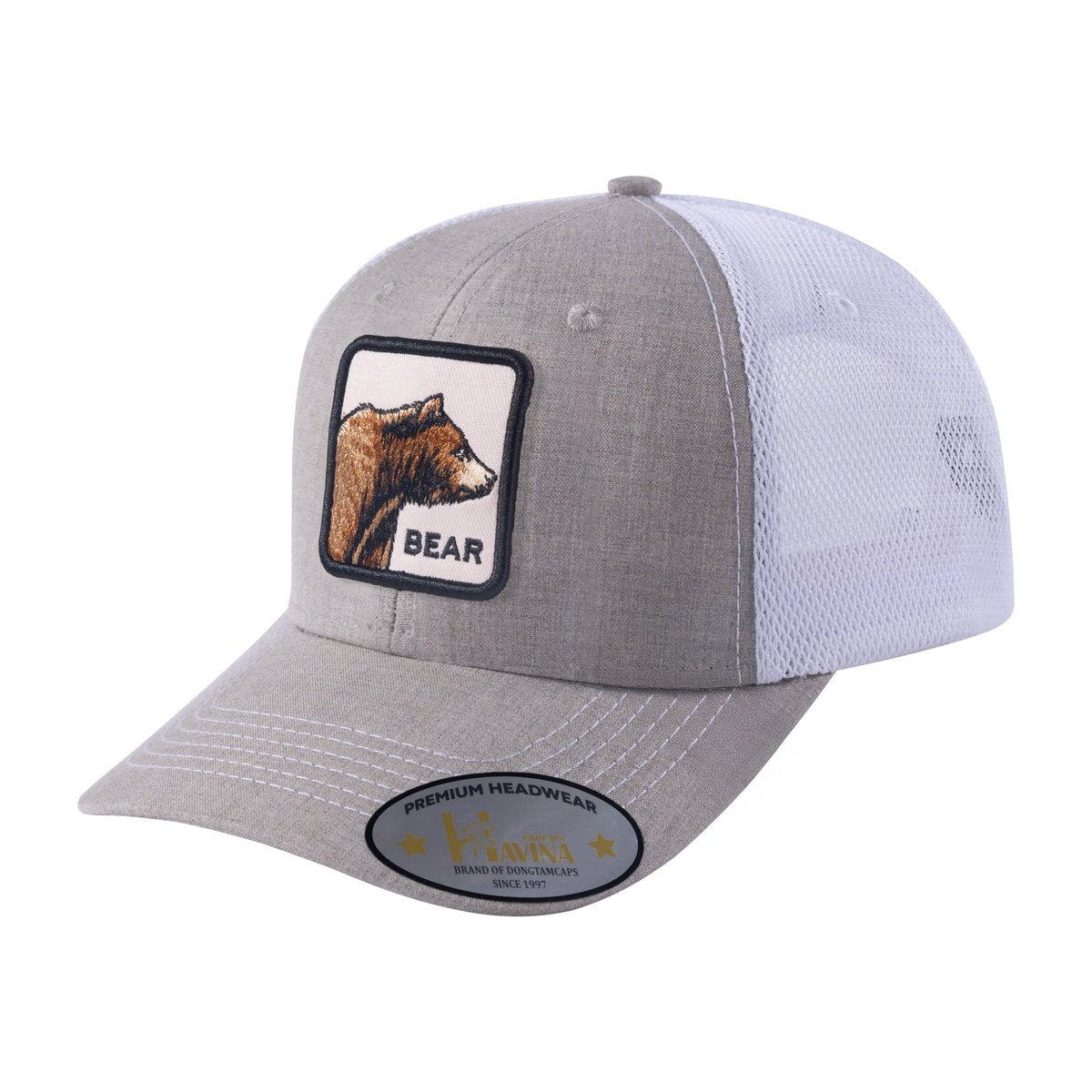 Bear 6-Panel Trucker Hat with Khaki front and White back