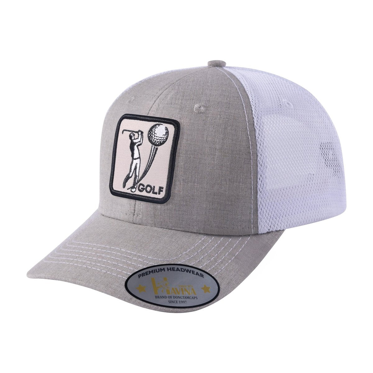 Golf 6-Panel Trucker Hat with Khaki front and White back