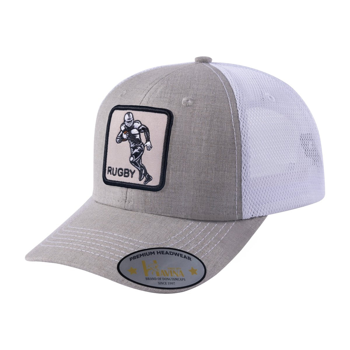 Rugby 6-Panel Trucker Hat with Khaki front and White back