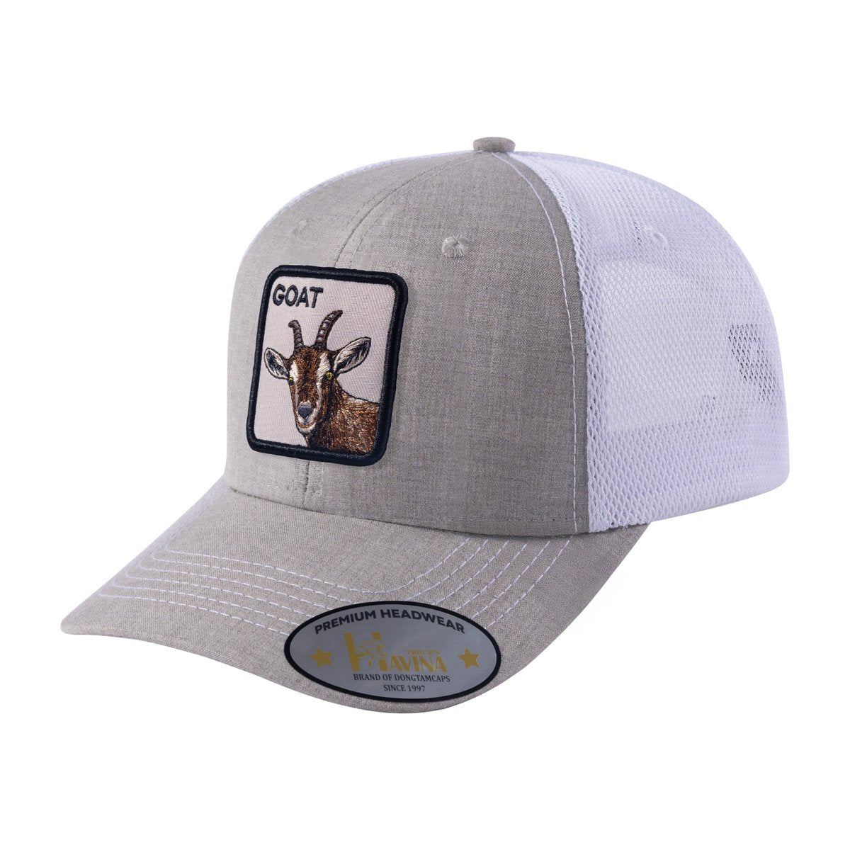 Goat 6-Panel Trucker Hat with Khaki front and White back