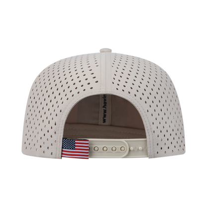 Cat 6-Panel Microfiber Laser Hole Trucker Hat with Beige front and Beige back