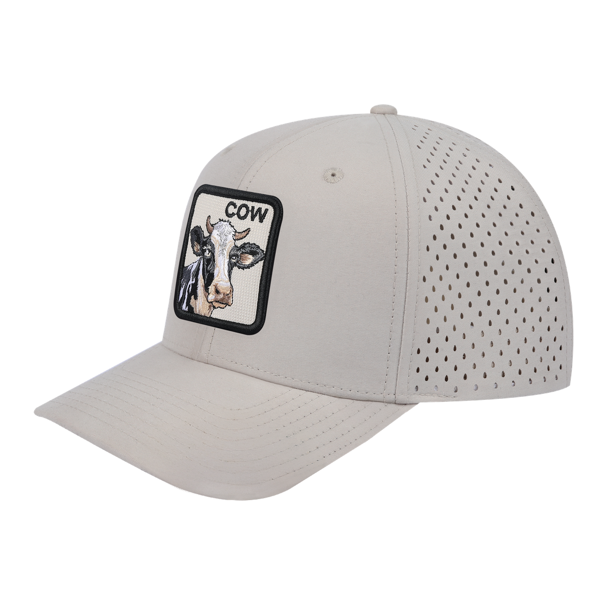 Cow 6-Panel Microfiber Laser Hole Trucker Hat with Beige front and Beige back