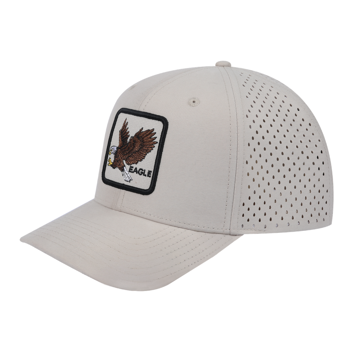 Eagle 6-Panel Microfiber Laser Hole Trucker Hat with Beige front and Beige back