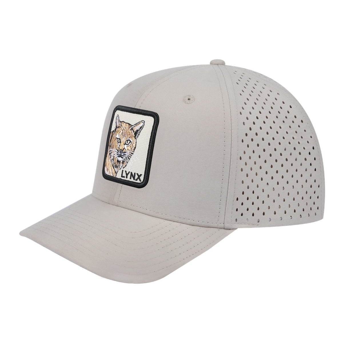 Lynx 6-Panel Microfiber Laser Hole Trucker Hat with Beige front and Beige back