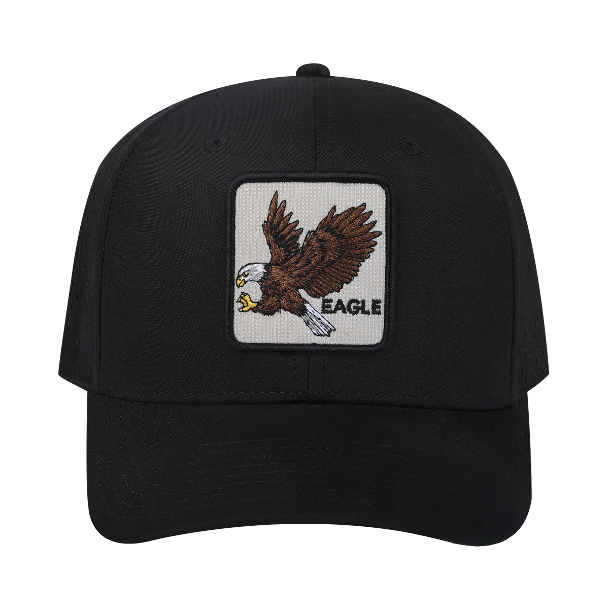 Eagle 6-Panel Microfiber Laser Hole Trucker Hat with Black front and Black back