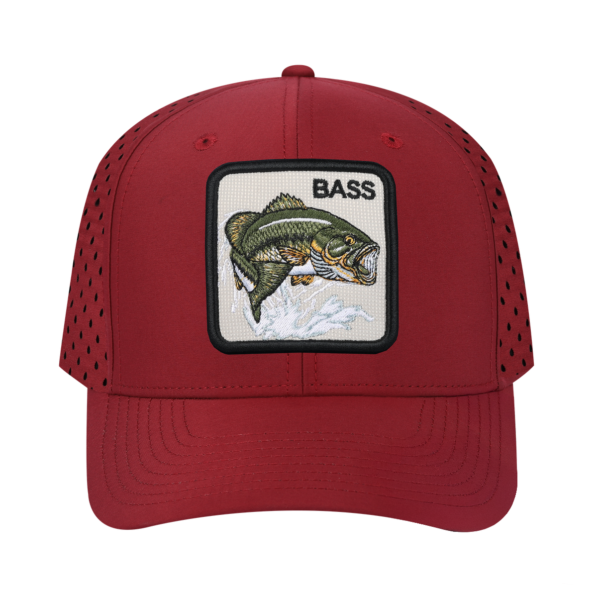 Bass 6-Panel Microfiber Laser Hole Trucker Hat with Dark Red front and Dark Red back