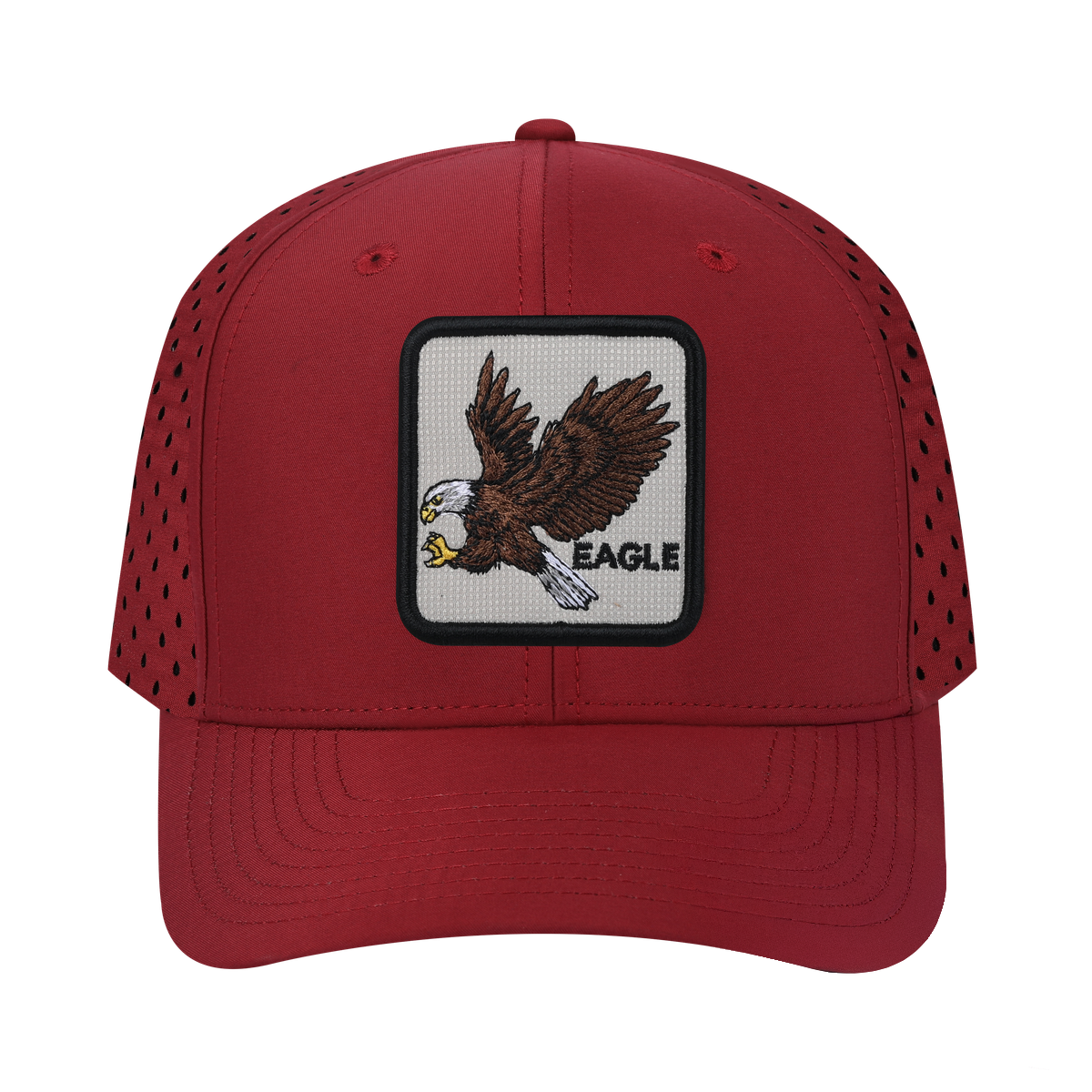 Eagle 6-Panel Microfiber Laser Hole Trucker Hat with Dark Red front and Dark Red back