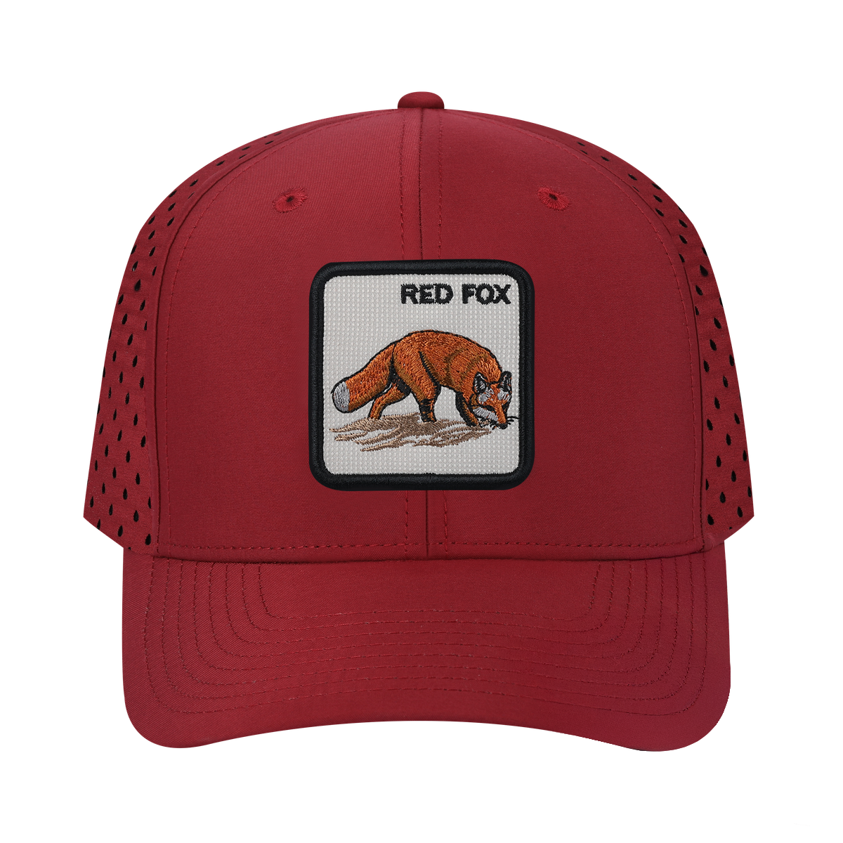 Red Fox 6-Panel Microfiber Laser Hole Trucker Hat with Dark Red front and Dark Red back