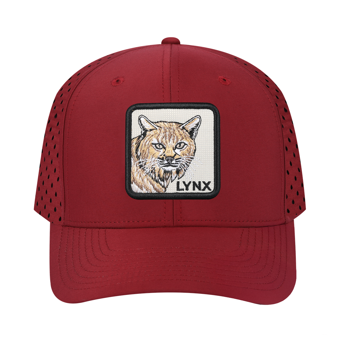Lynx 6-Panel Microfiber Laser Hole Trucker Hat with Dark Red front and Dark Red back