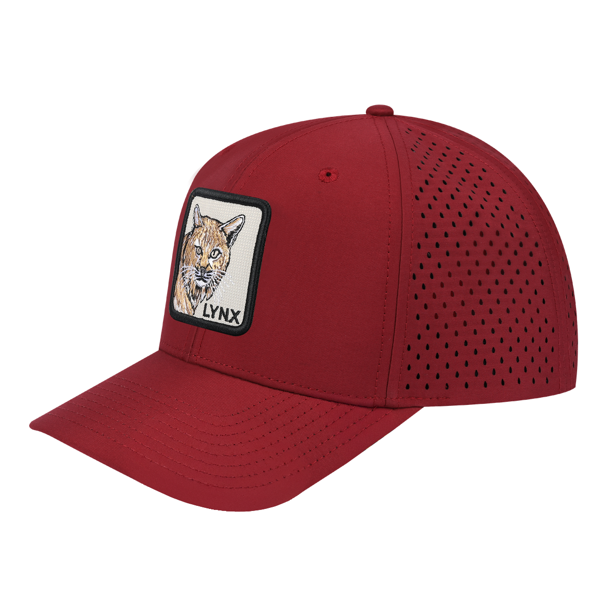 Lynx 6-Panel Microfiber Laser Hole Trucker Hat with Dark Red front and Dark Red back