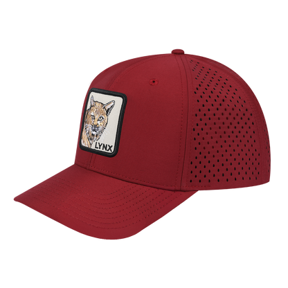 Lynx 6-Panel Microfiber Laser Hole Trucker Hat with Dark Red front and Dark Red back