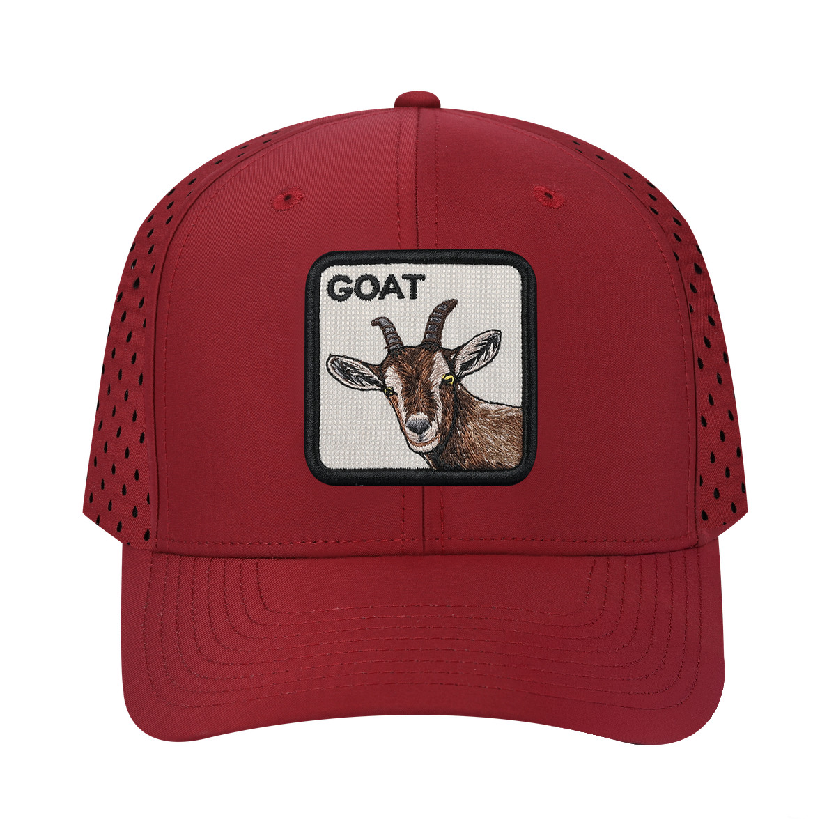 Goat 6-Panel Microfiber Laser Hole Trucker Hat with Dark Red front and Dark Red back