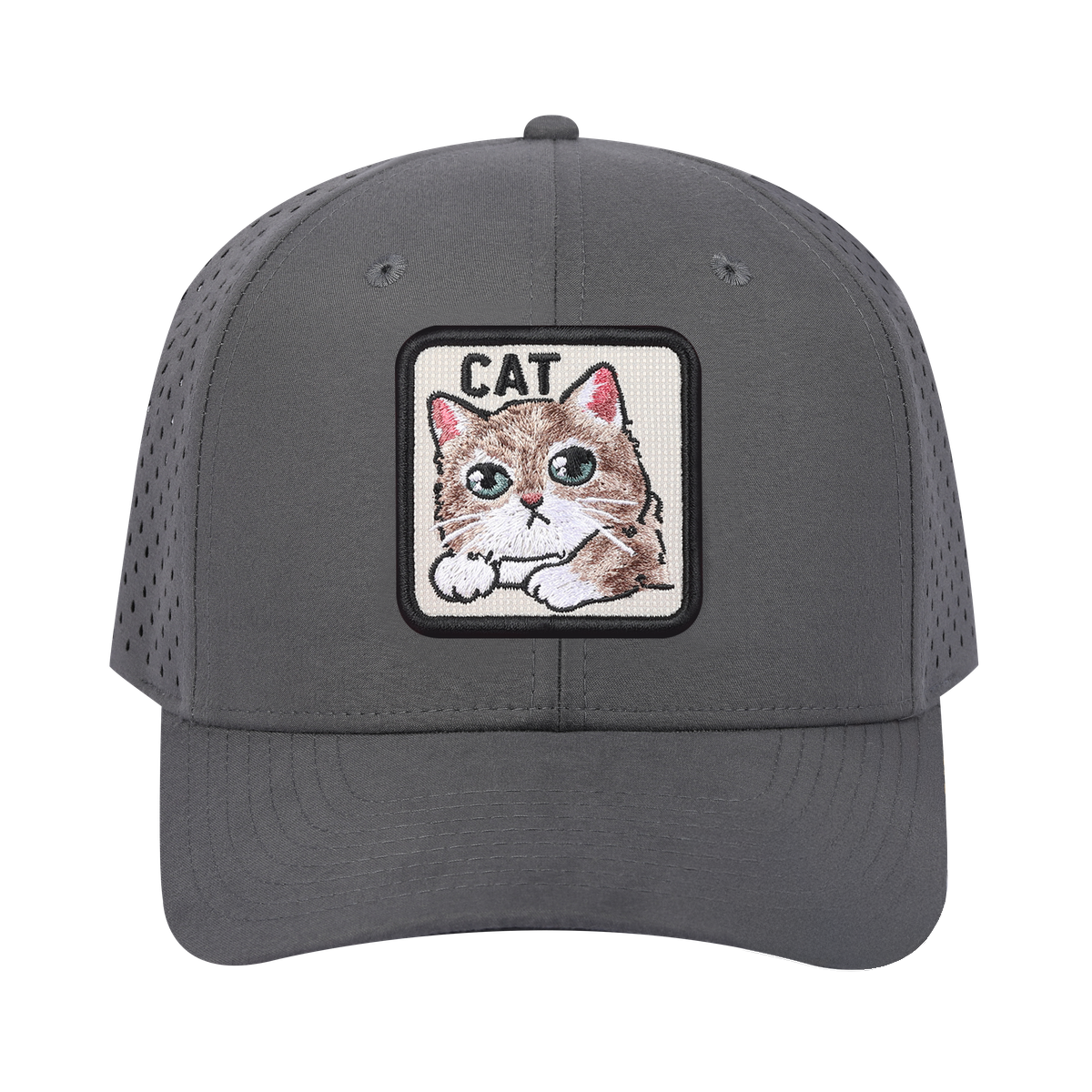 Cat 6-Panel Microfiber Laser Hole Trucker Hat with Grey front and Grey back