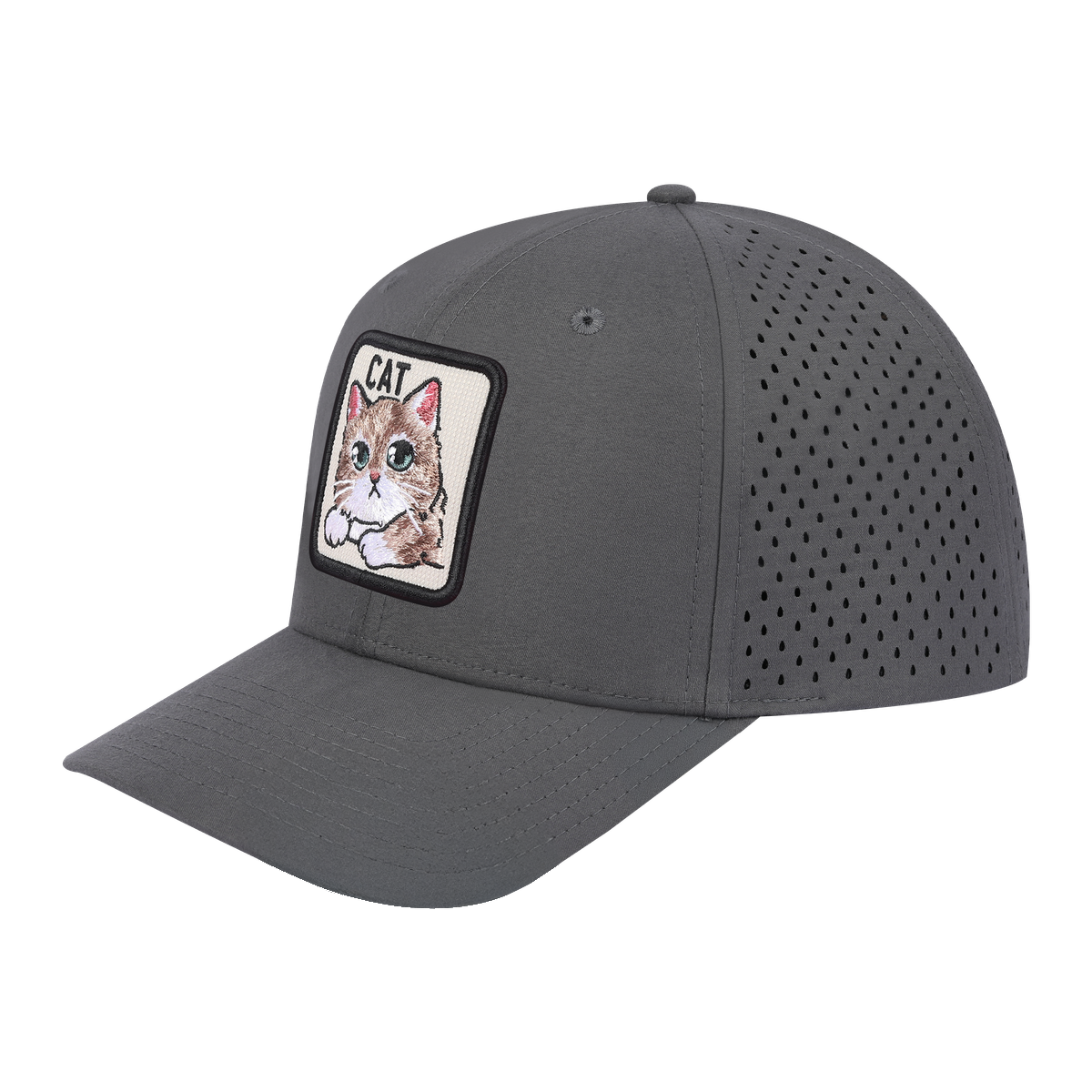 Cat 6-Panel Microfiber Laser Hole Trucker Hat with Grey front and Grey back