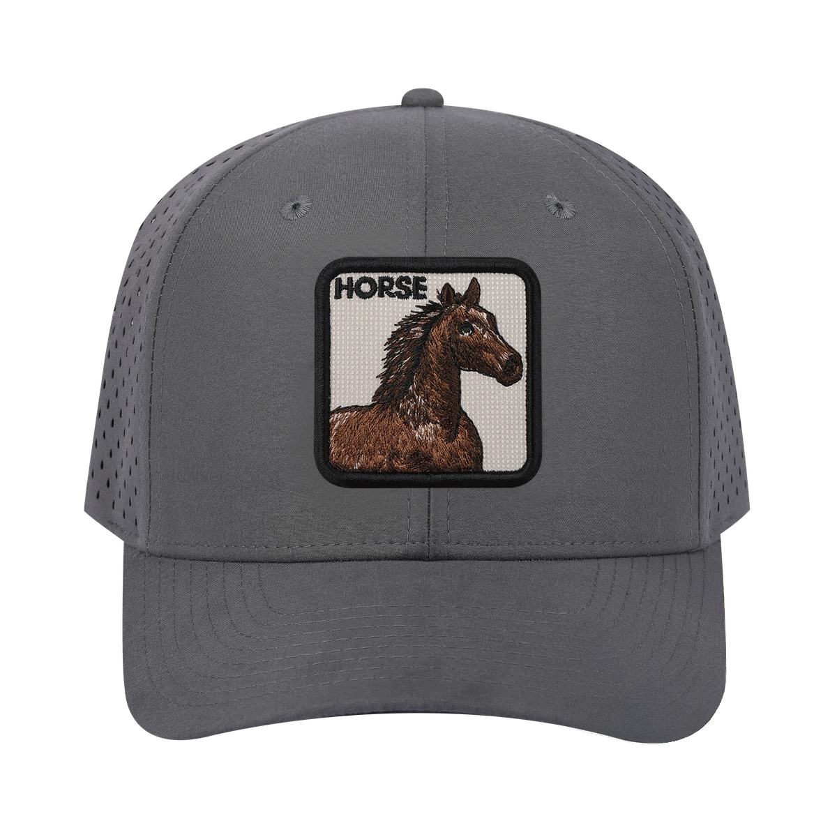Horse 6-Panel Microfiber Laser Hole Trucker Hat with Grey front and Grey back