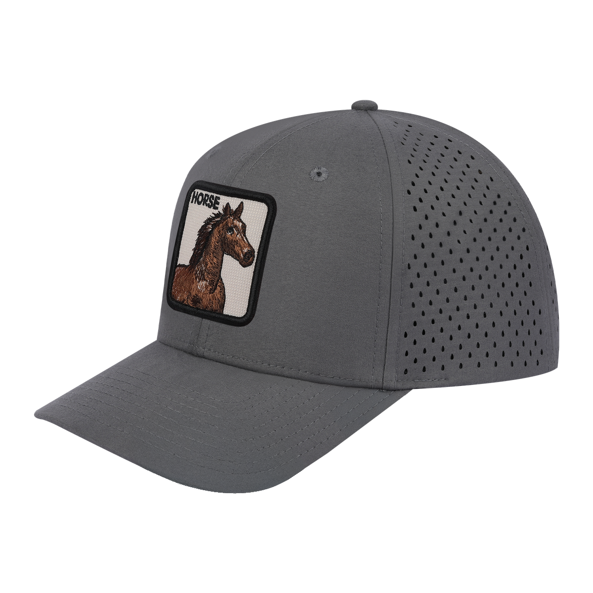 Horse 6-Panel Microfiber Laser Hole Trucker Hat with Grey front and Grey back