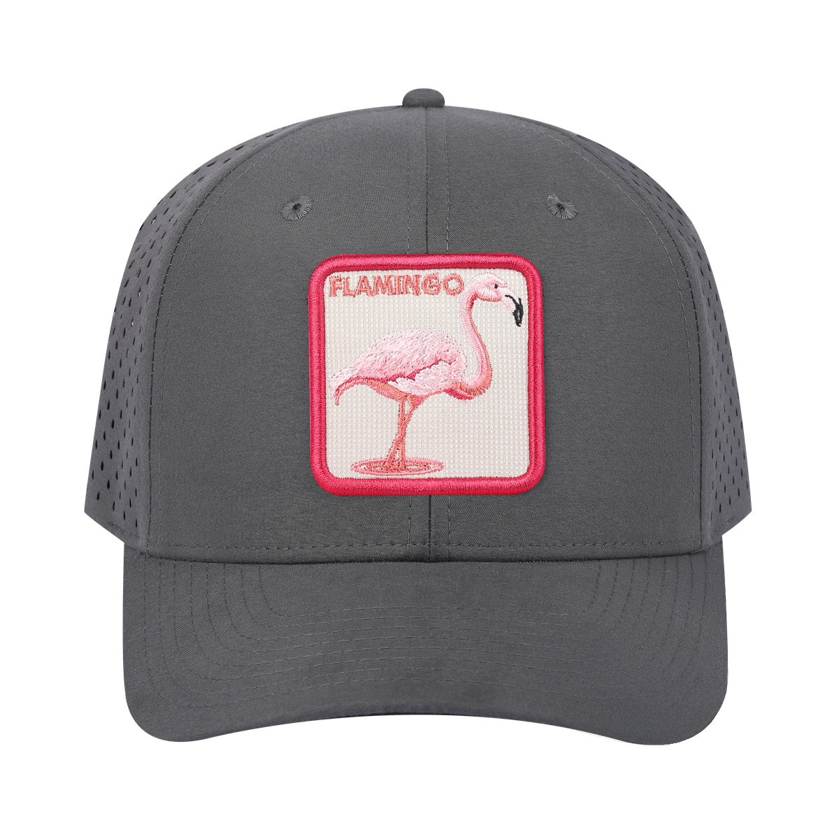 Flamingo 6-Panel Microfiber Laser Hole Trucker Hat with Grey front and Grey back