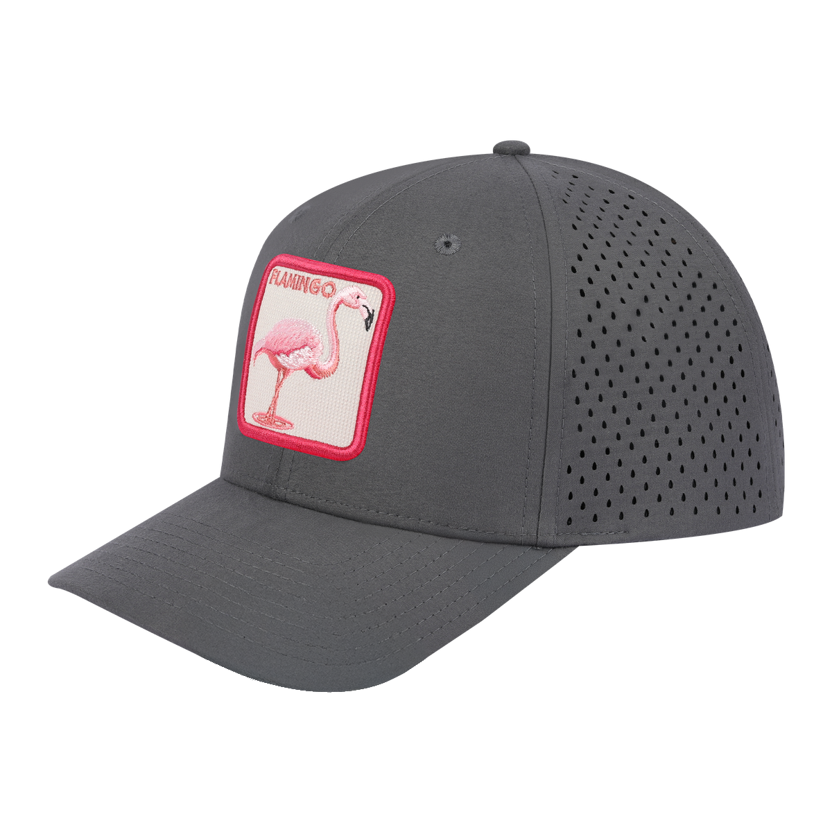 Flamingo 6-Panel Microfiber Laser Hole Trucker Hat with Grey front and Grey back