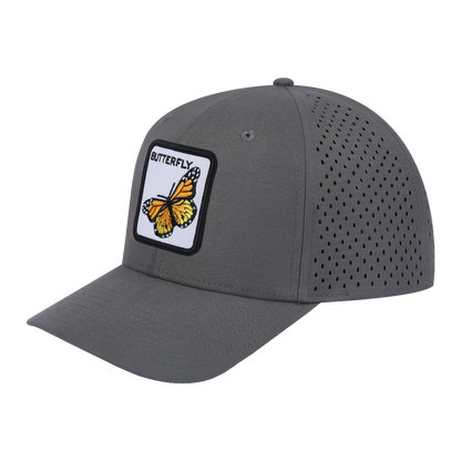 Butterfly 6-Panel Microfiber Laser Hole Trucker Hat with Grey front and Grey back