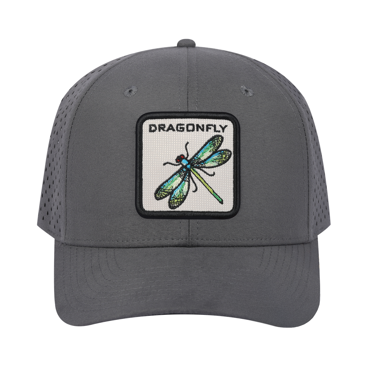 Dragonfly 6-Panel Microfiber Laser Hole Trucker Hat with Grey front and Grey back