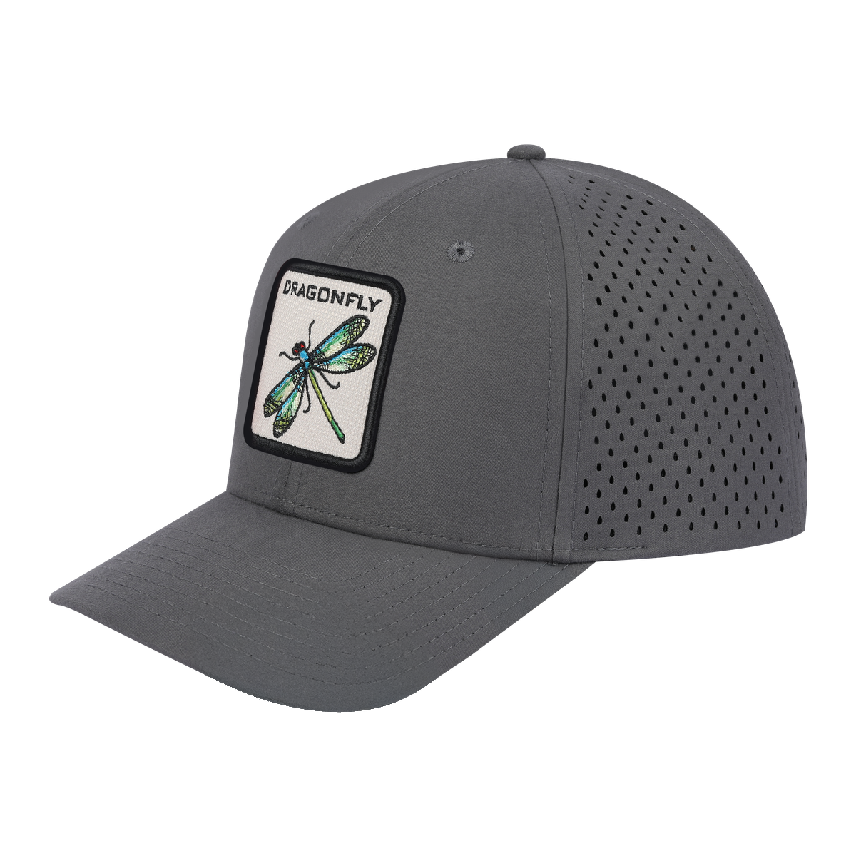 Dragonfly 6-Panel Microfiber Laser Hole Trucker Hat with Grey front and Grey back