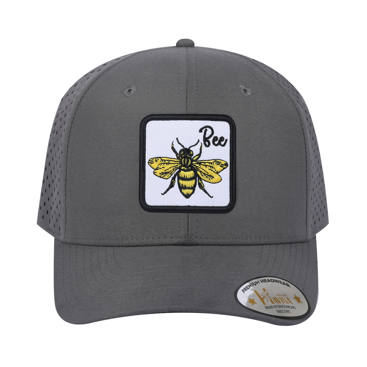 Bee 6-Panel Microfiber Laser Hole Trucker Hat with Grey front and Grey back