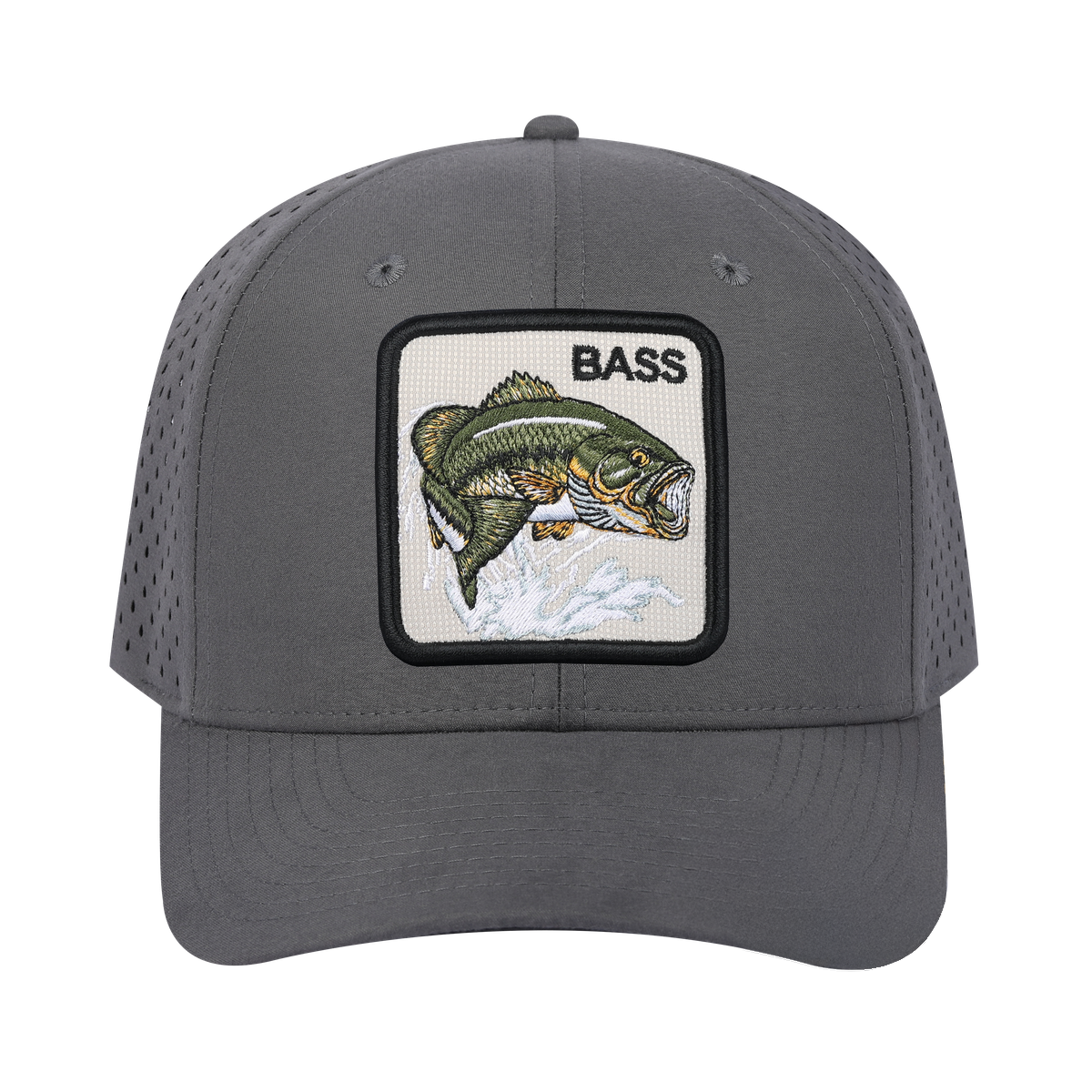 Bass 6-Panel Microfiber Laser Hole Trucker Hat with Grey front and Grey back