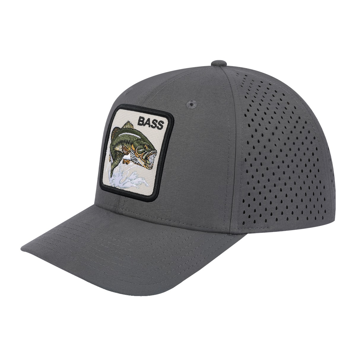 Bass 6-Panel Microfiber Laser Hole Trucker Hat with Grey front and Grey back