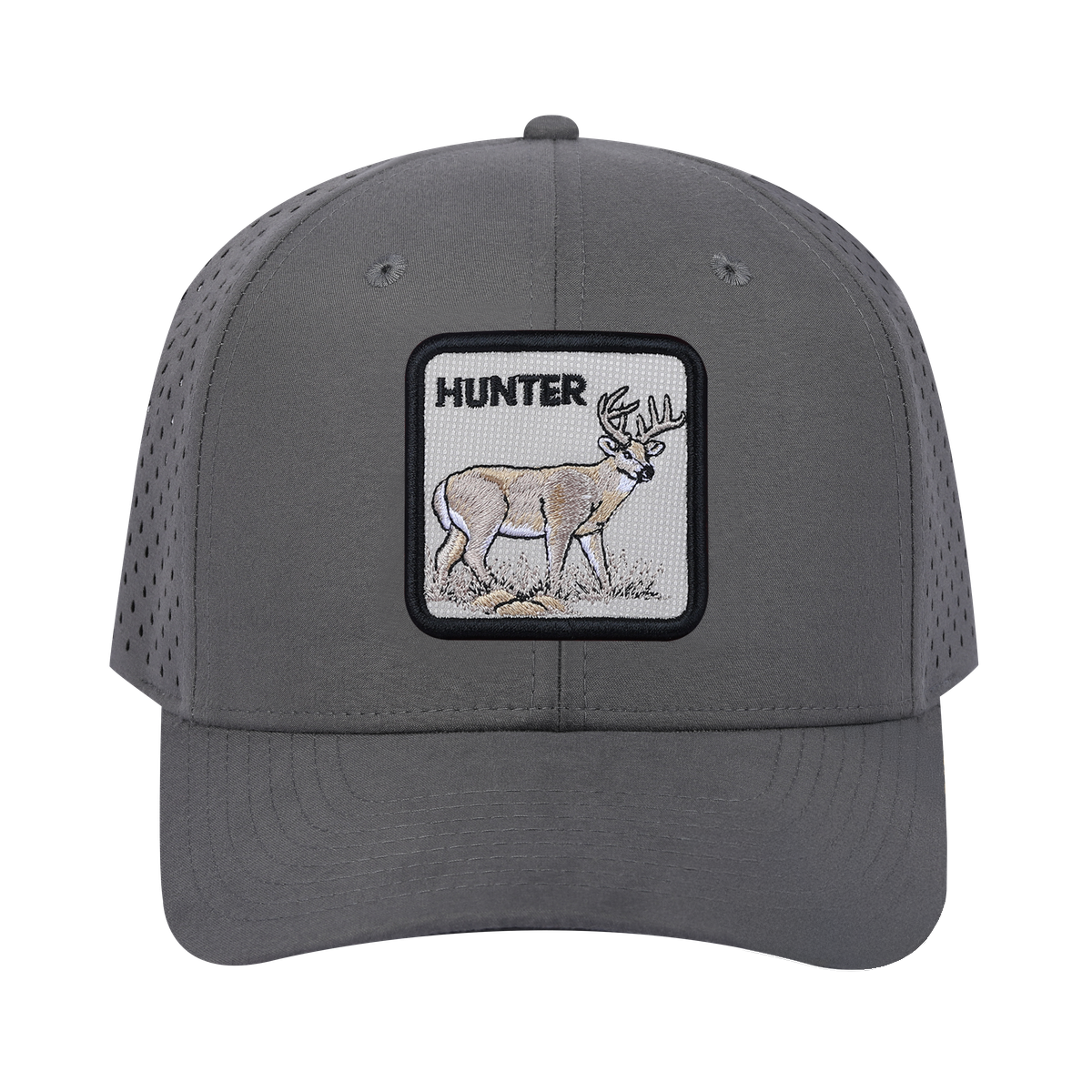 Hunter 6-Panel Microfiber Laser Hole Trucker Hat with Grey front and Grey back