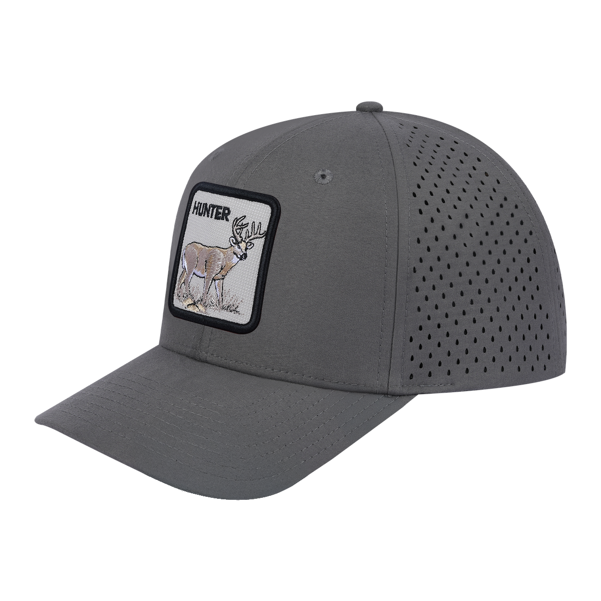 Hunter 6-Panel Microfiber Laser Hole Trucker Hat with Grey front and Grey back