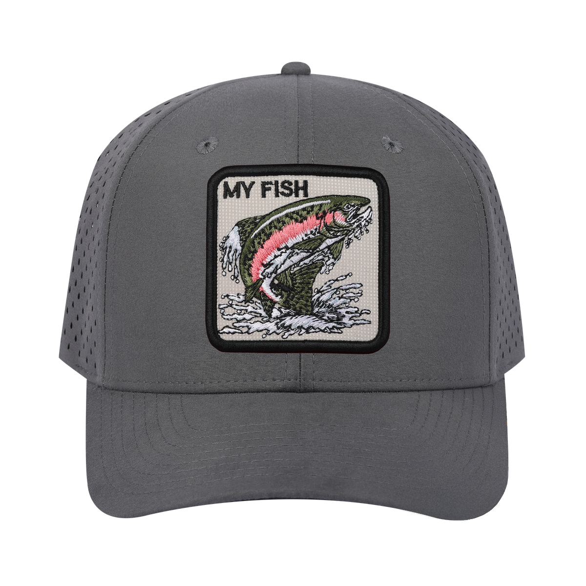 My Fish 6-Panel Microfiber Laser Hole Trucker Hat with Grey front and Grey back