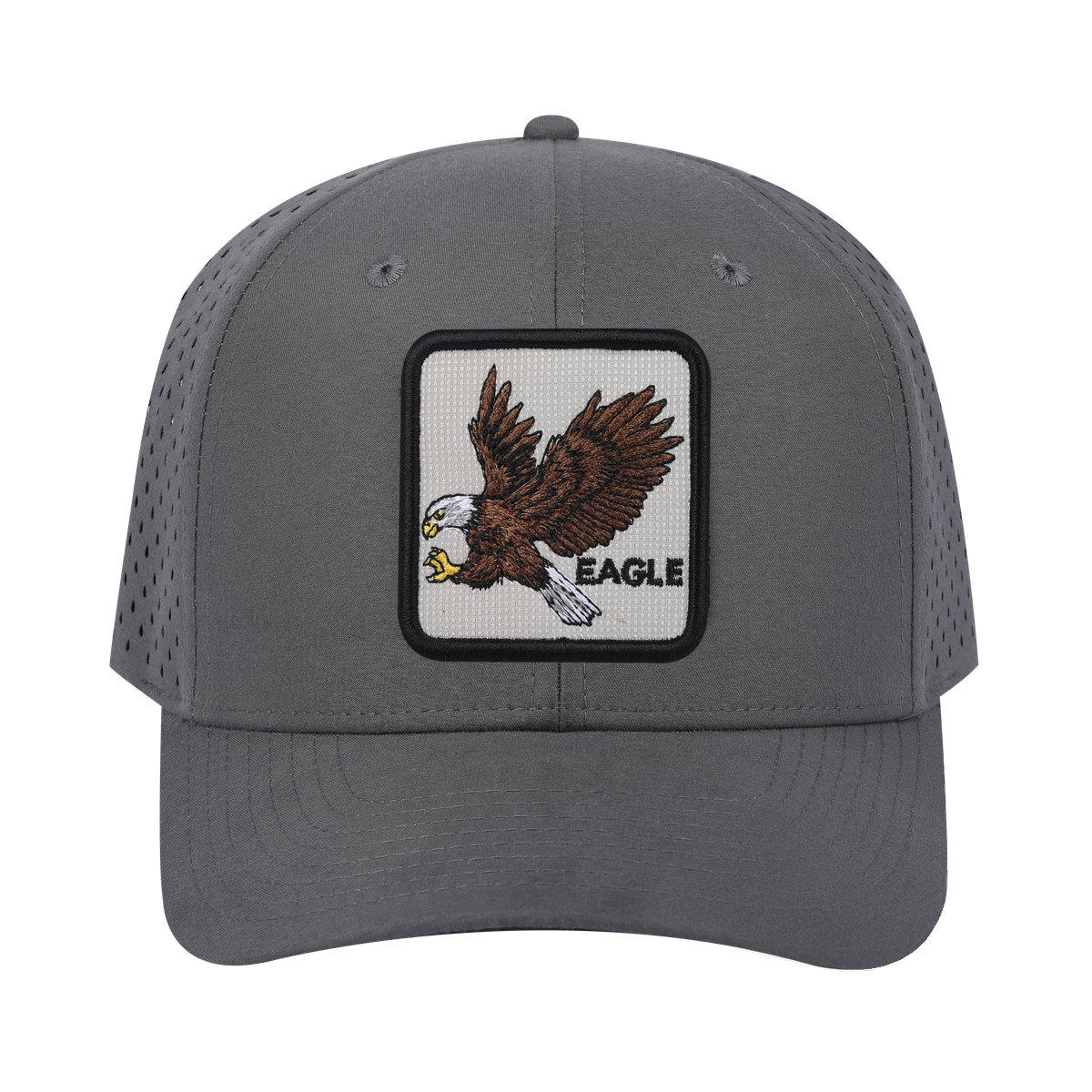 Eagle 6-Panel Microfiber Laser Hole Trucker Hat with Grey front and Grey back