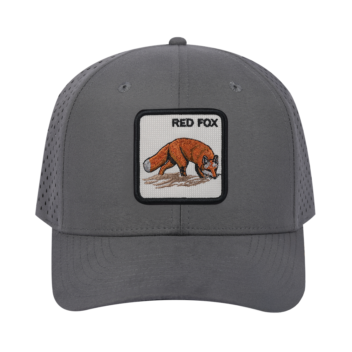 Red Fox 6-Panel Microfiber Laser Hole Trucker Hat with Grey front and Grey back