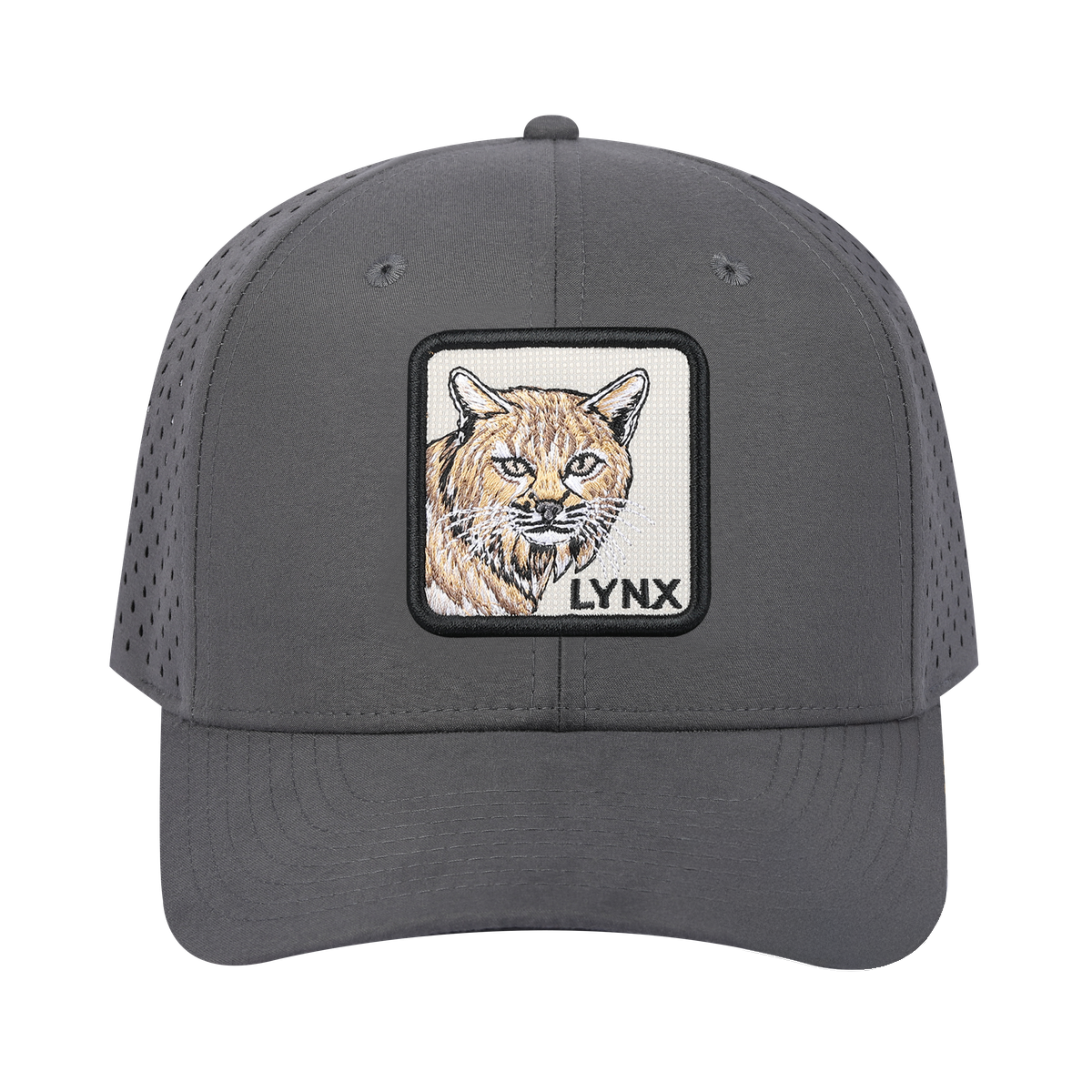 Lynx 6-Panel Microfiber Laser Hole Trucker Hat with Grey front and Grey back