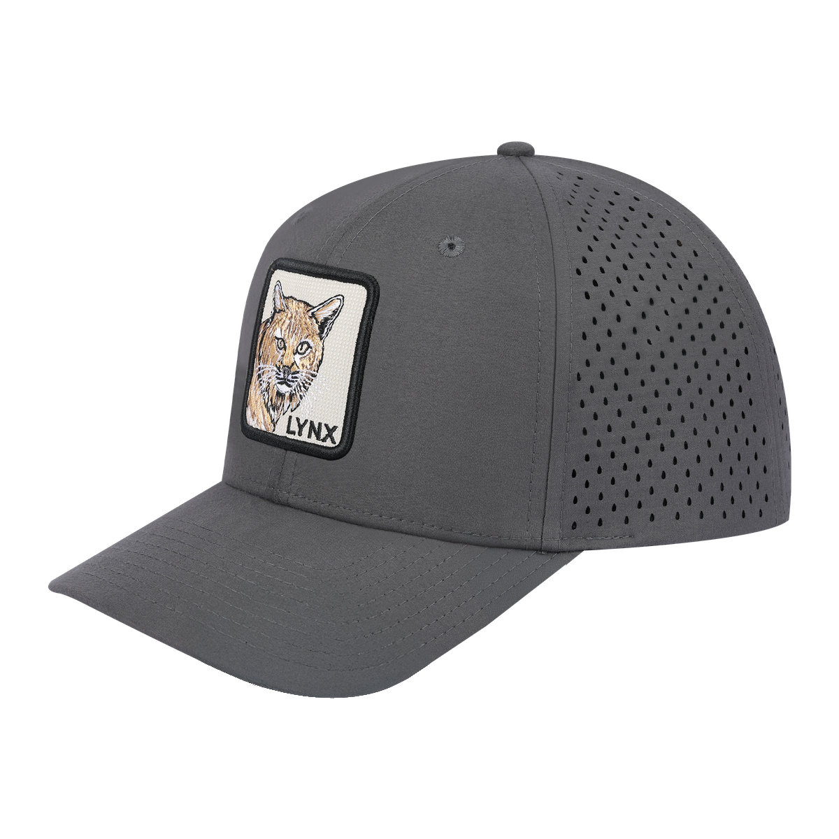 Lynx 6-Panel Microfiber Laser Hole Trucker Hat with Grey front and Grey back