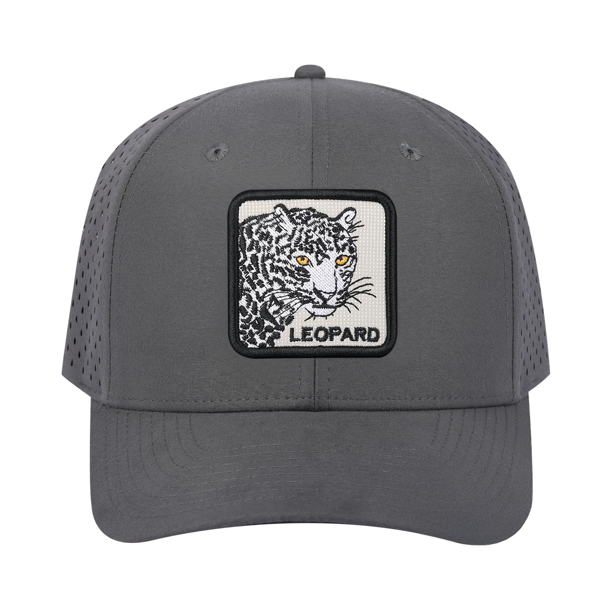 Leopard 6-Panel Microfiber Laser Hole Trucker Hat with Grey front and Grey back