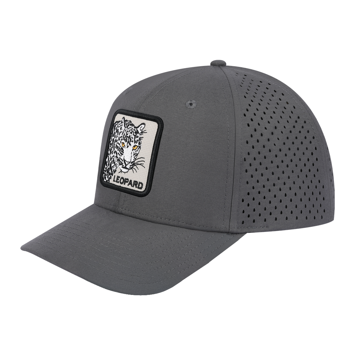 Leopard 6-Panel Microfiber Laser Hole Trucker Hat with Grey front and Grey back