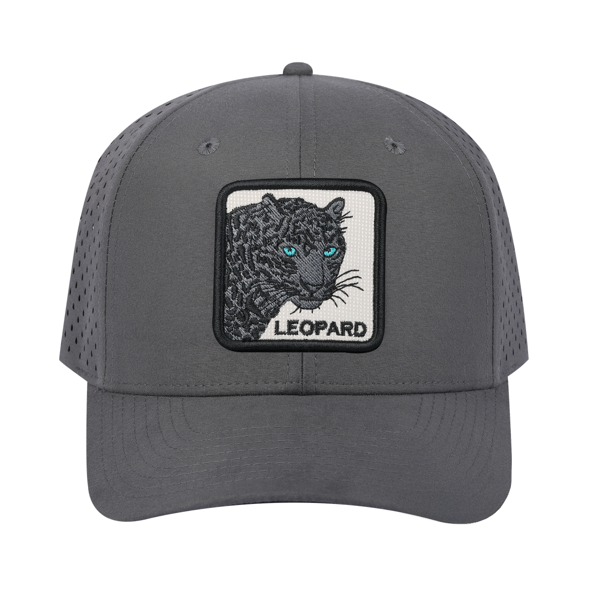 Leopard V2 6-Panel Microfiber Laser Hole Trucker Hat with Grey front and Grey back