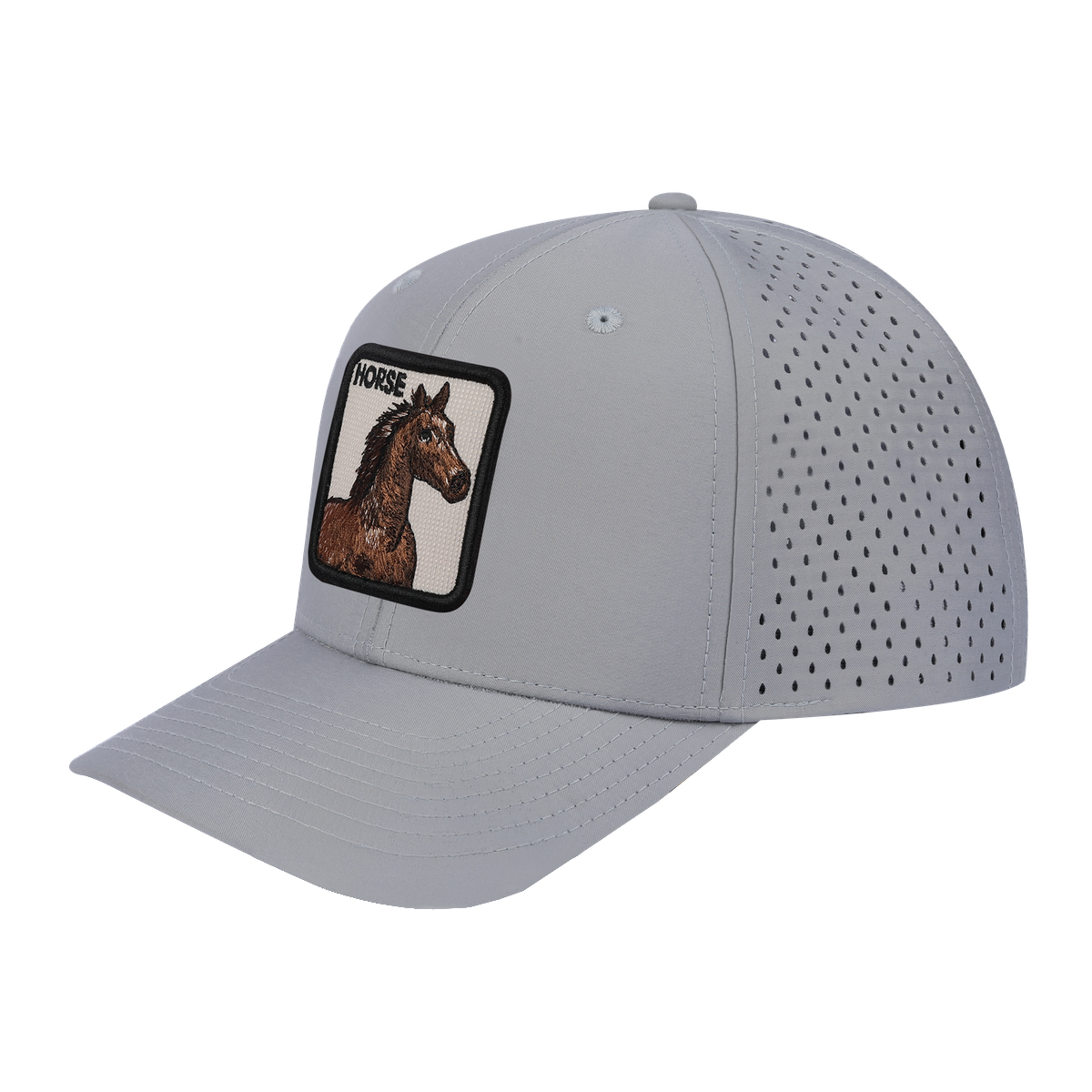 Horse 6-Panel Microfiber Laser Hole Trucker Hat with Light Grey front and Light Grey back