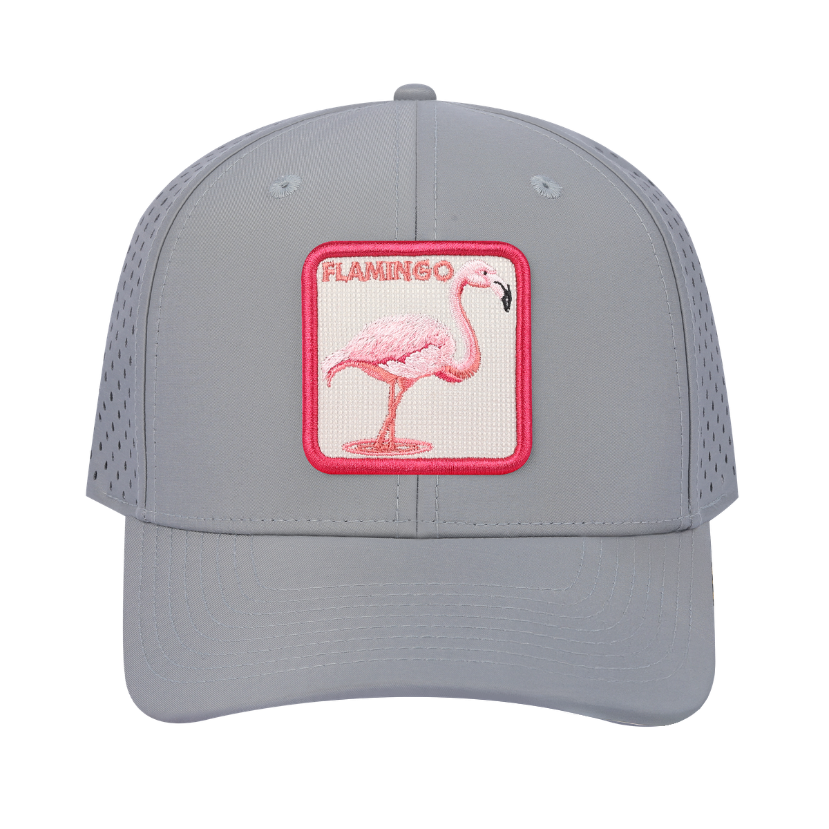 Flamingo 6-Panel Microfiber Laser Hole Trucker Hat with Light Grey front and Light Grey back
