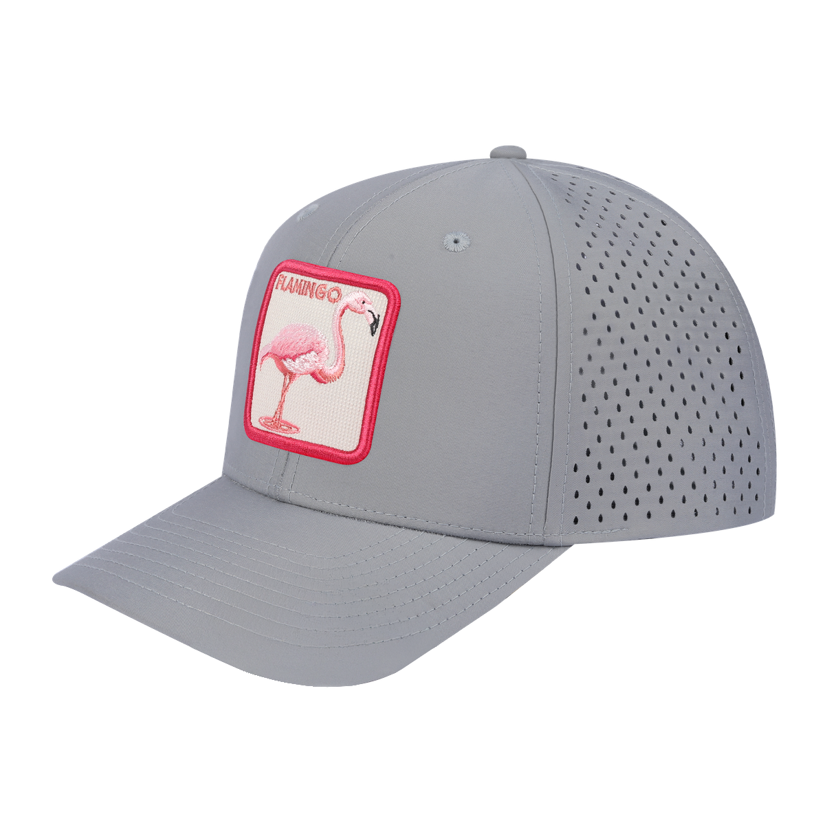Flamingo 6-Panel Microfiber Laser Hole Trucker Hat with Light Grey front and Light Grey back