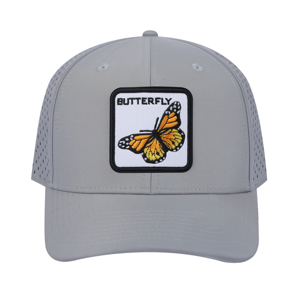Butterfly 6-Panel Microfiber Laser Hole Trucker Hat with Light Grey front and Light Grey back