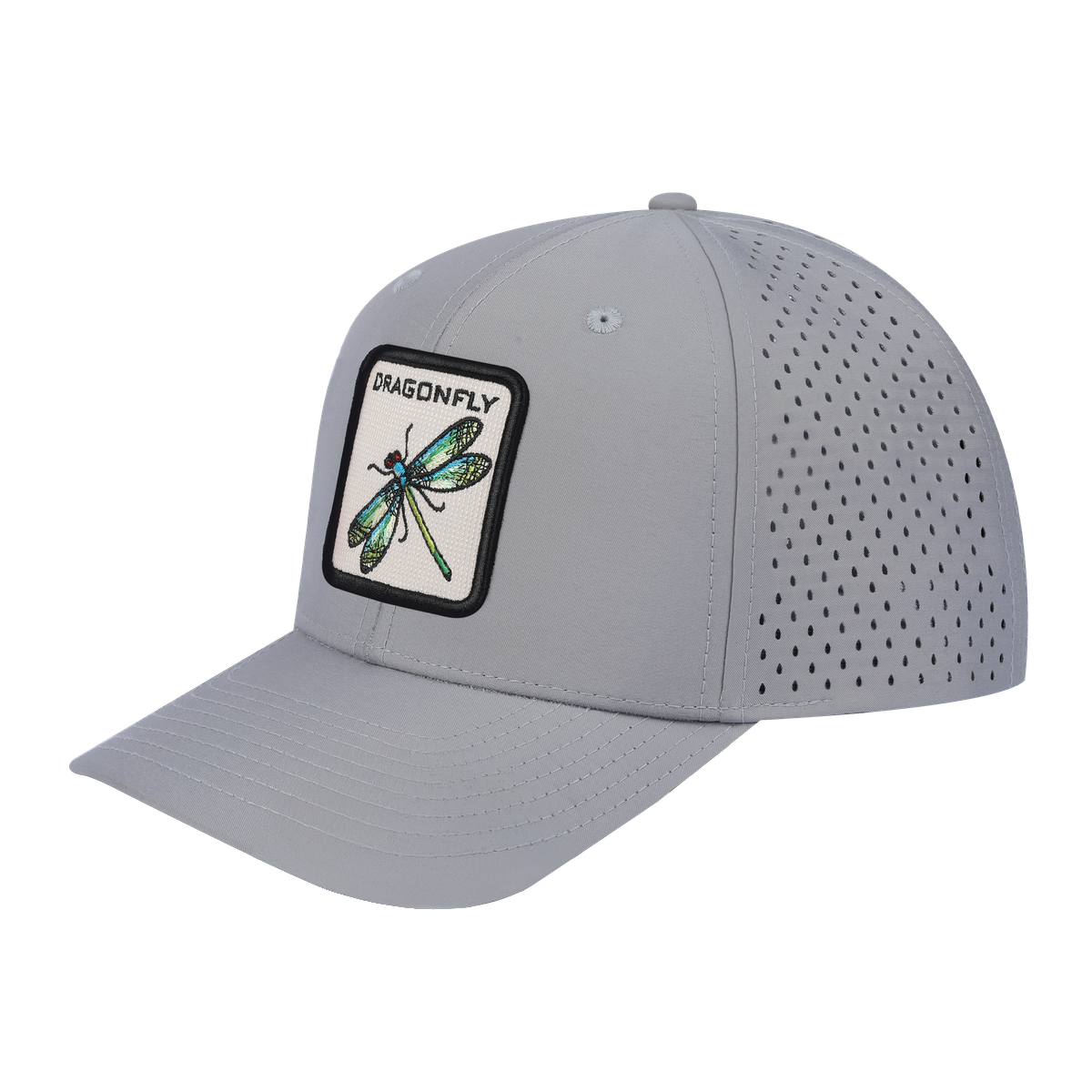 Dragonfly 6-Panel Microfiber Laser Hole Trucker Hat with Light Grey front and Light Grey back