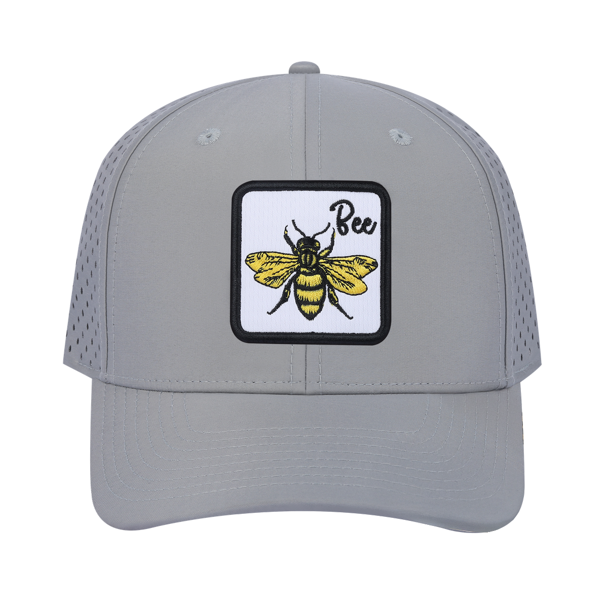 Bee 6-Panel Microfiber Laser Hole Trucker Hat with Light Grey front and Light Grey back