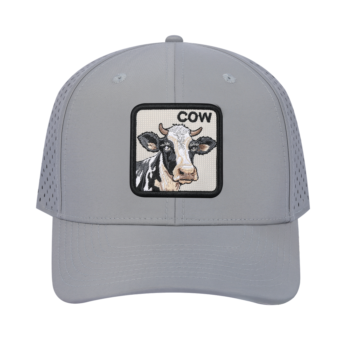 Cow 6-Panel Microfiber Laser Hole Trucker Hat with Light Grey front and Light Grey back