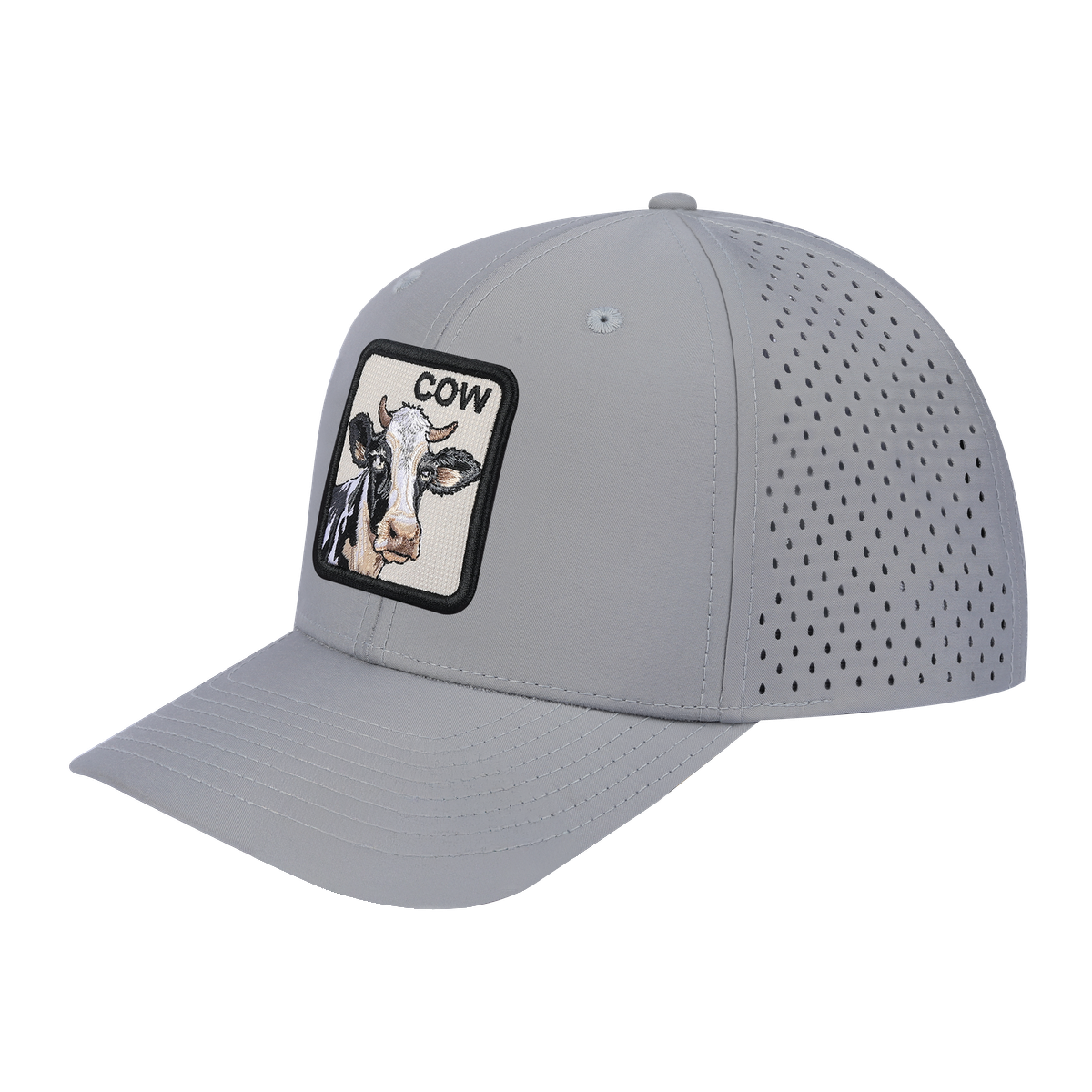 Cow 6-Panel Microfiber Laser Hole Trucker Hat with Light Grey front and Light Grey back
