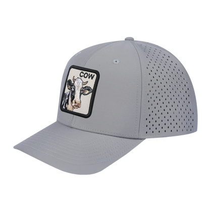 Cow 6-Panel Microfiber Laser Hole Trucker Hat with Light Grey front and Light Grey back