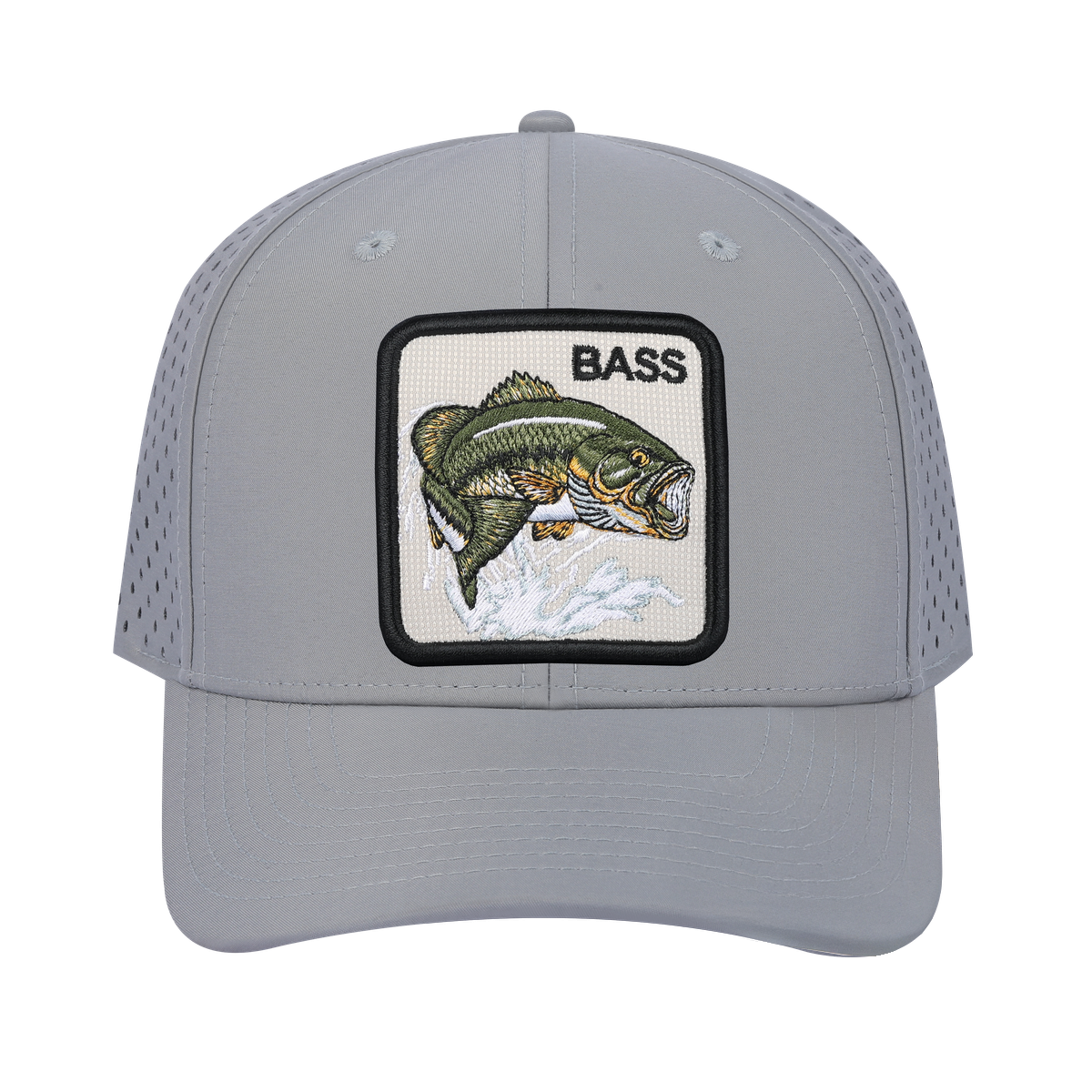 Bass 6-Panel Microfiber Laser Hole Trucker Hat with Light Grey front and Light Grey back
