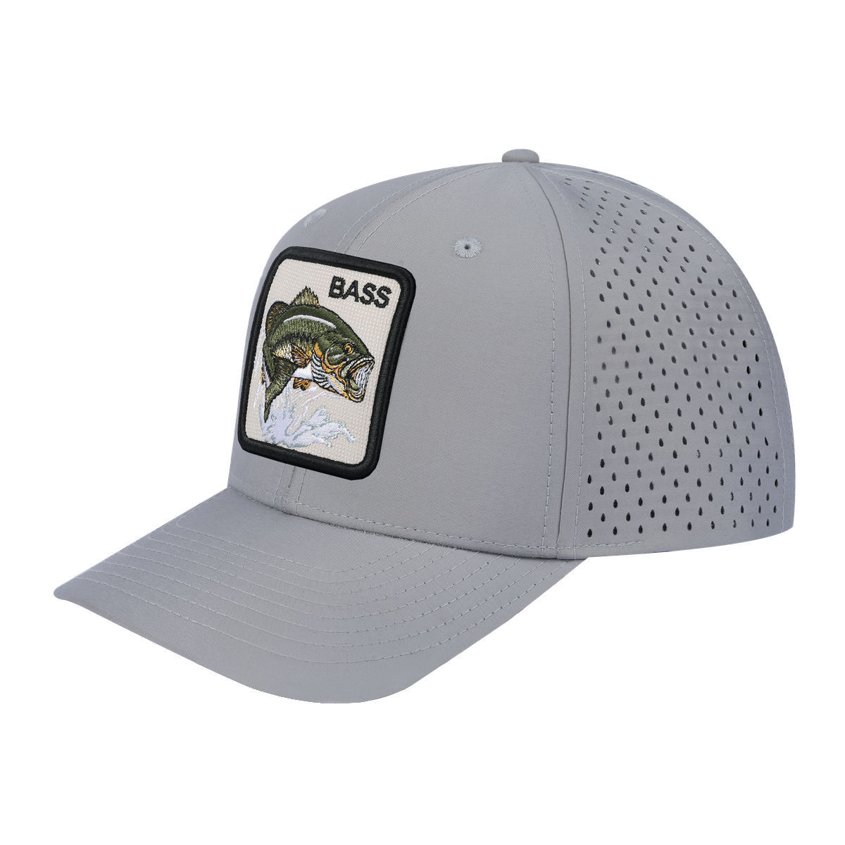 Bass 6-Panel Microfiber Laser Hole Trucker Hat with Light Grey front and Light Grey back